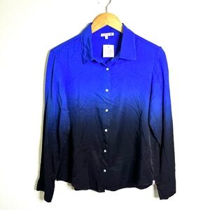 NWT Sundry Blue to Black Ombre Button-Down Shirt sz 2 long sleeve collar
